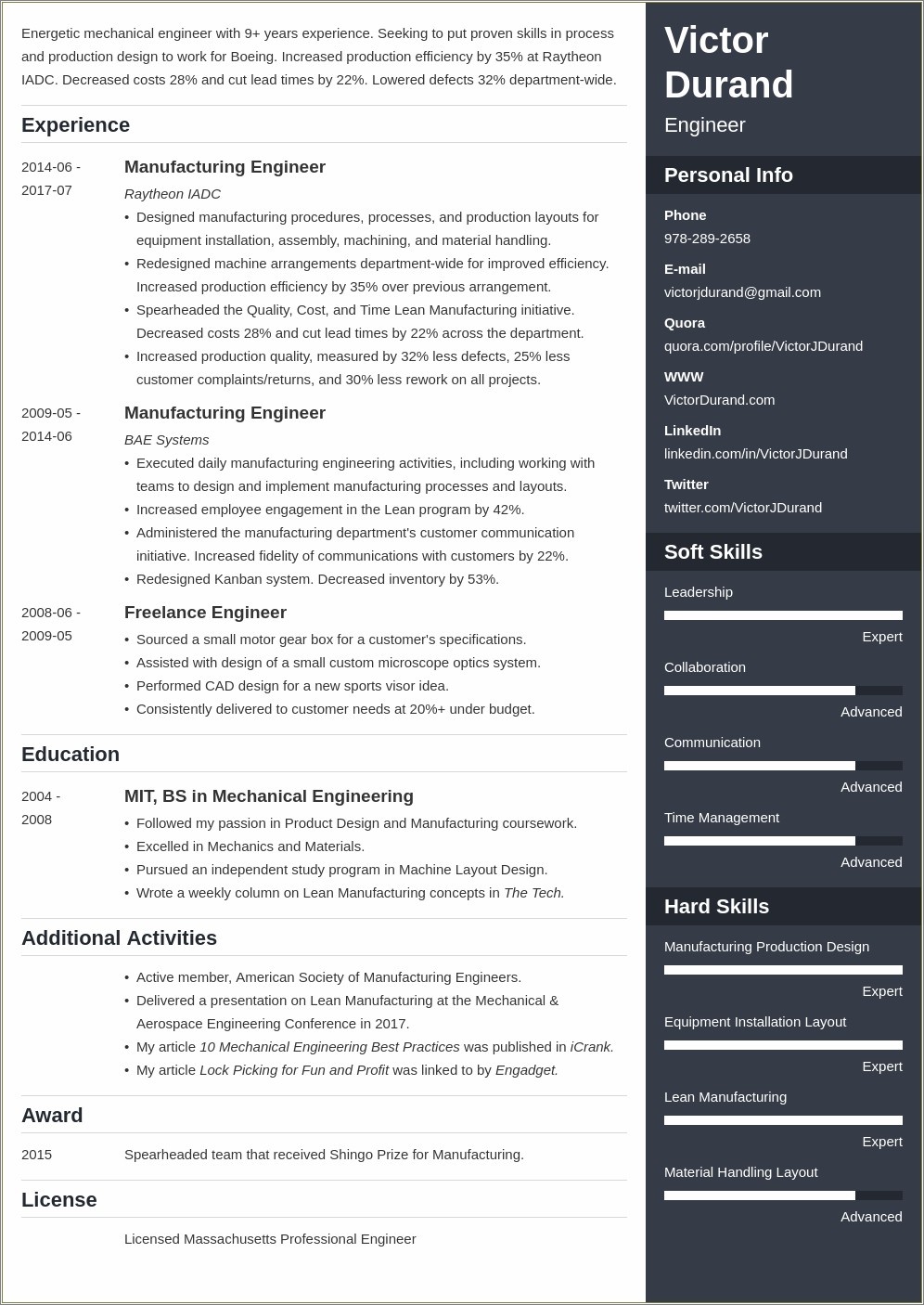 Best Format Of Resume For Engineering