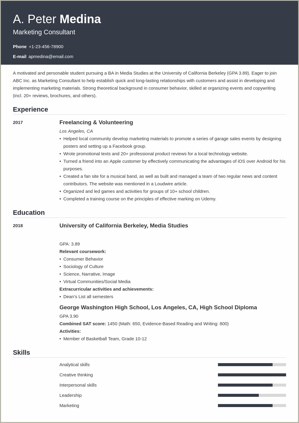 Best High School Resume For College