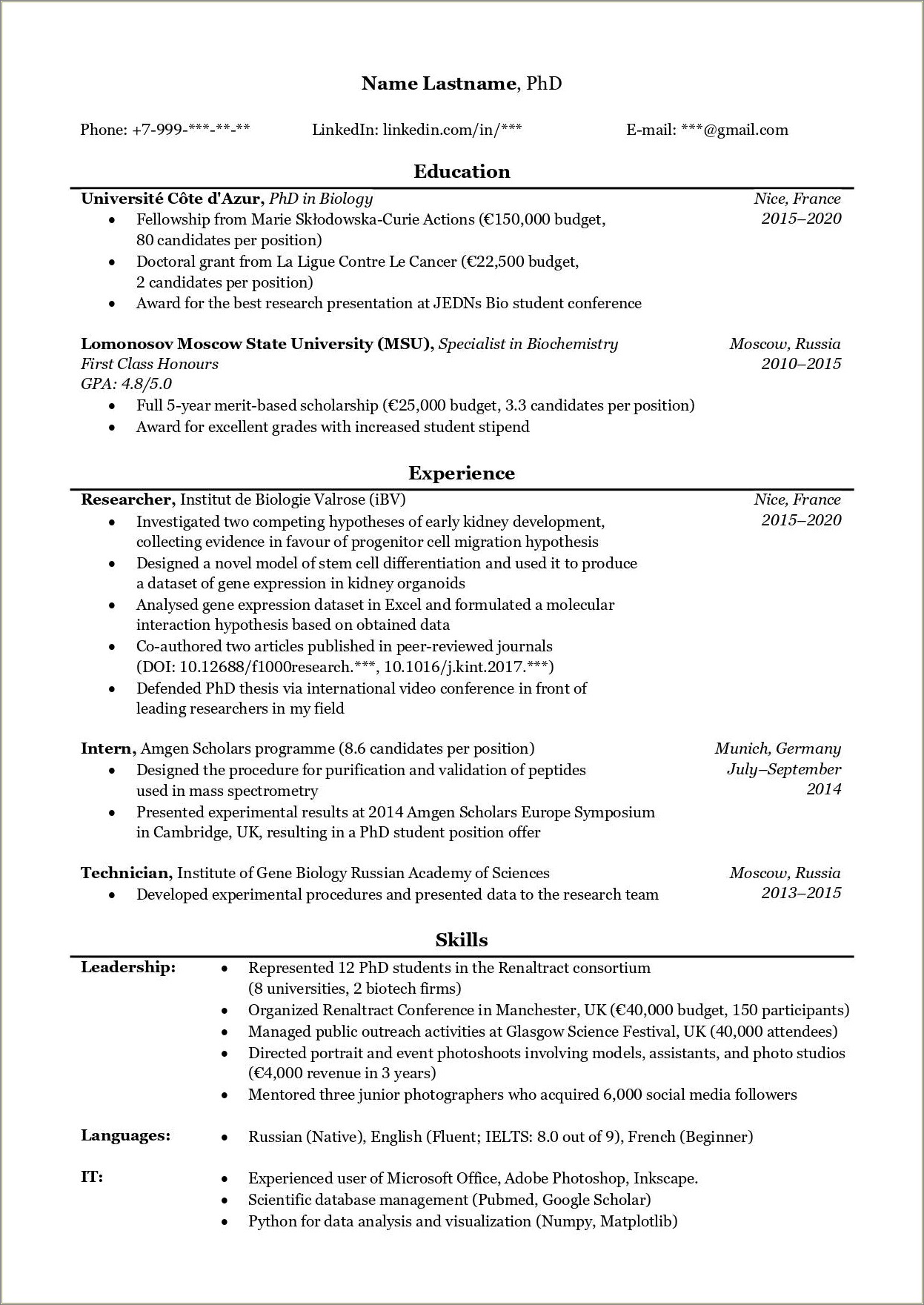 Best Industry Resume For Phd Graduates