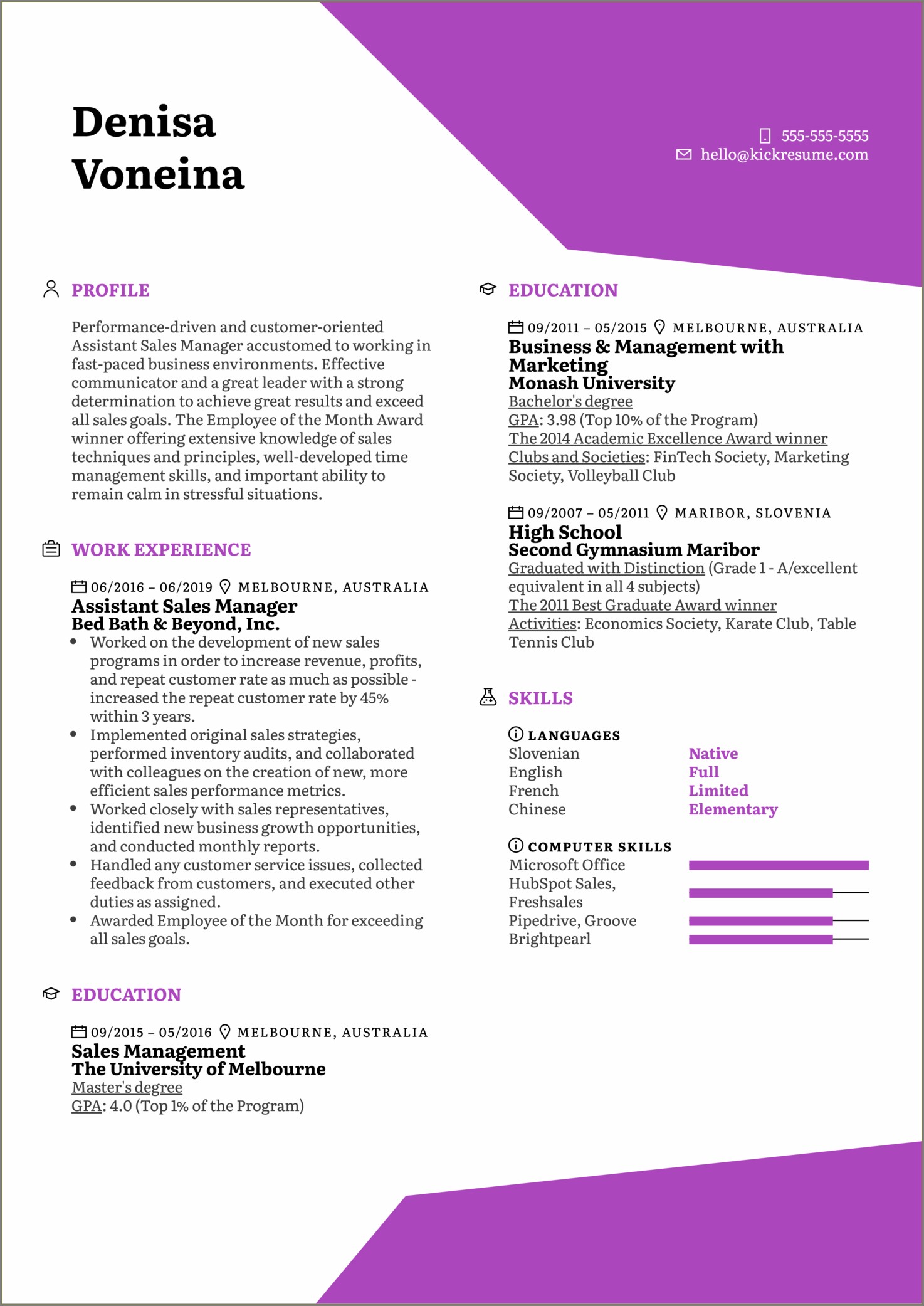 Best Marketing And Sales Resume Summary Ecample
