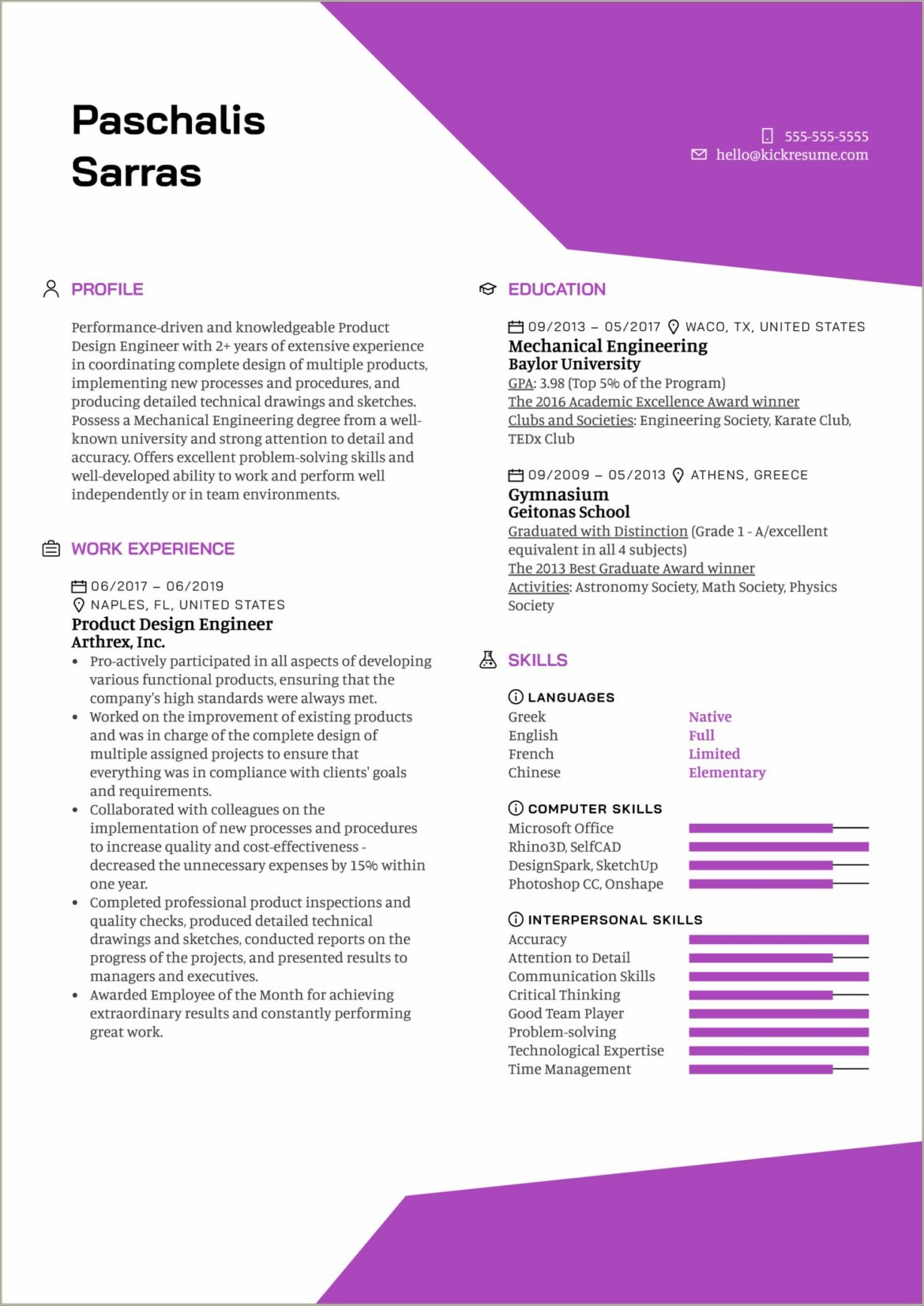 Best Mechanical Design Engineer Resume Sample