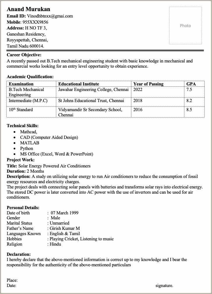 Best Objective For Resume For Mechanical Engineer