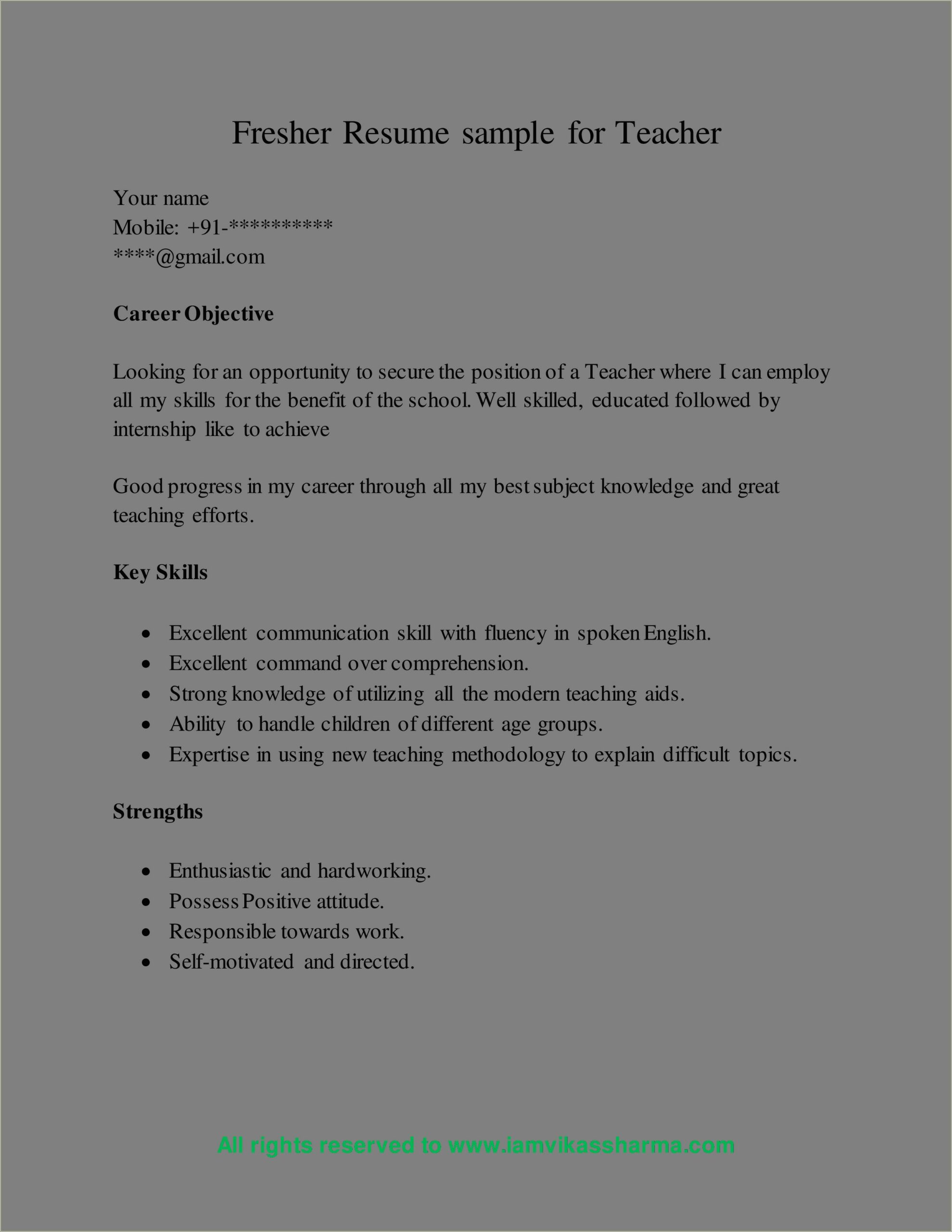 Best Objective In Resume For Teacher