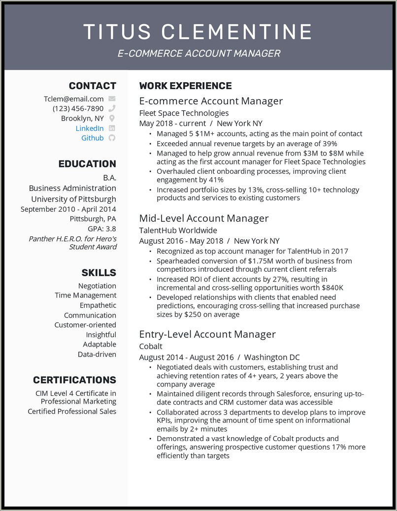 Best Practice Resume For Management Roles