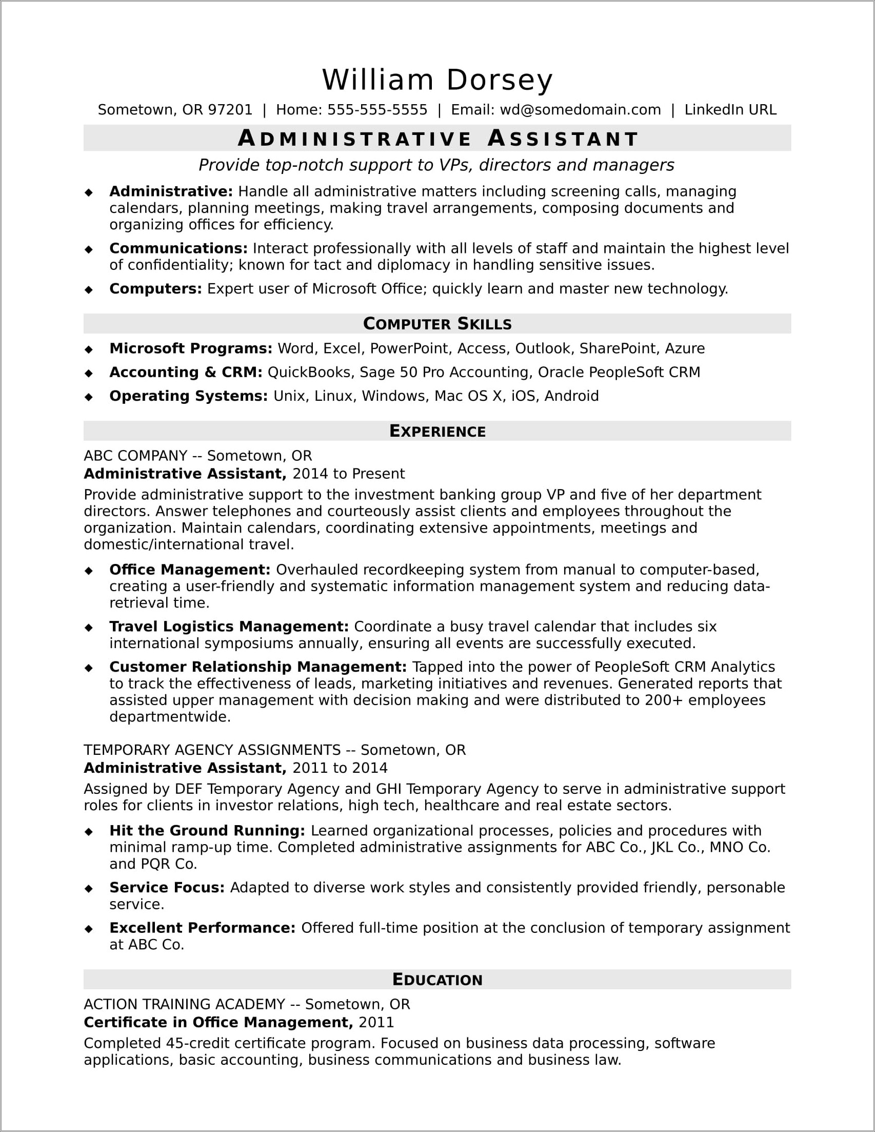 Best Professional Summary For Resume For Administrative Assistant