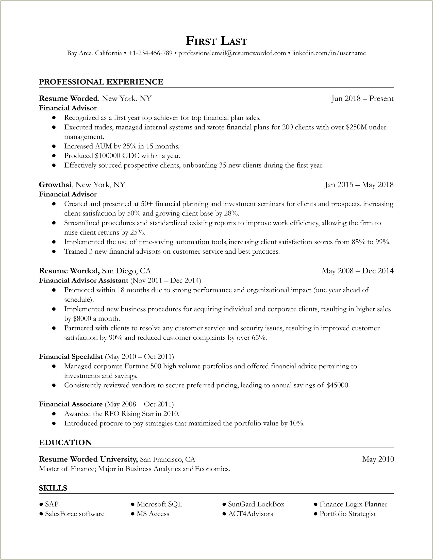 Best Resume Builders For Financial Advisor Applicant