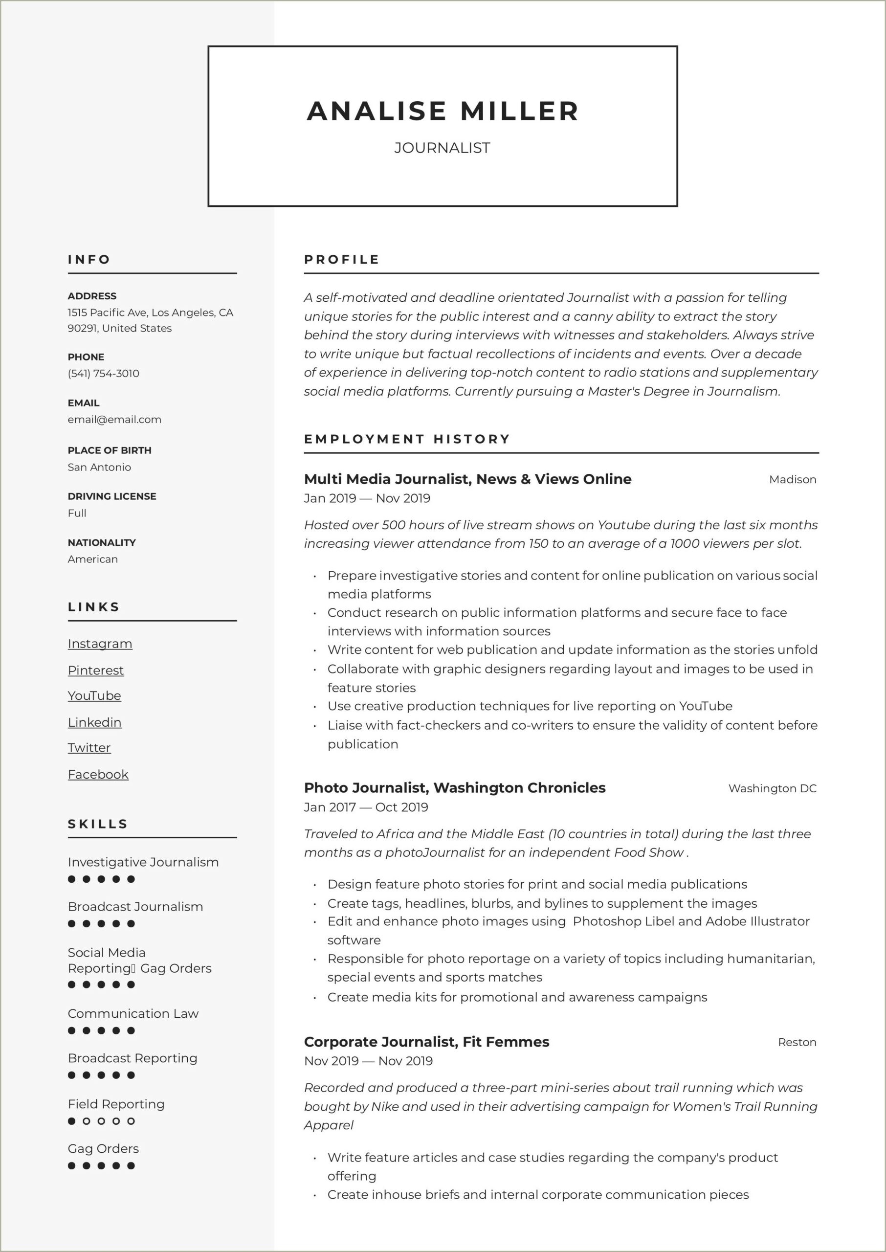 Best Resume Example For Radio Broadcaster