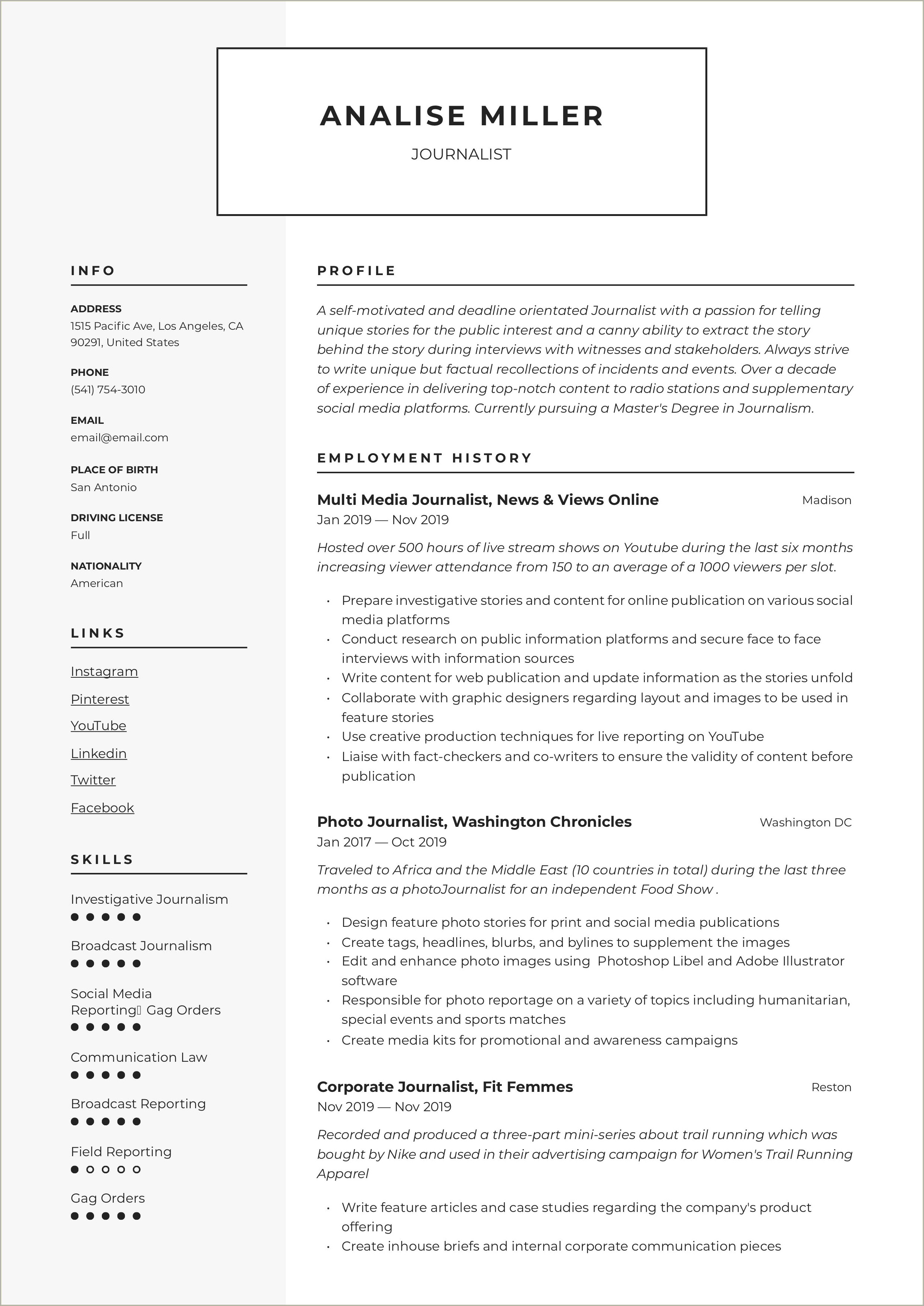 Best Resume Example For Radio Broadcaster