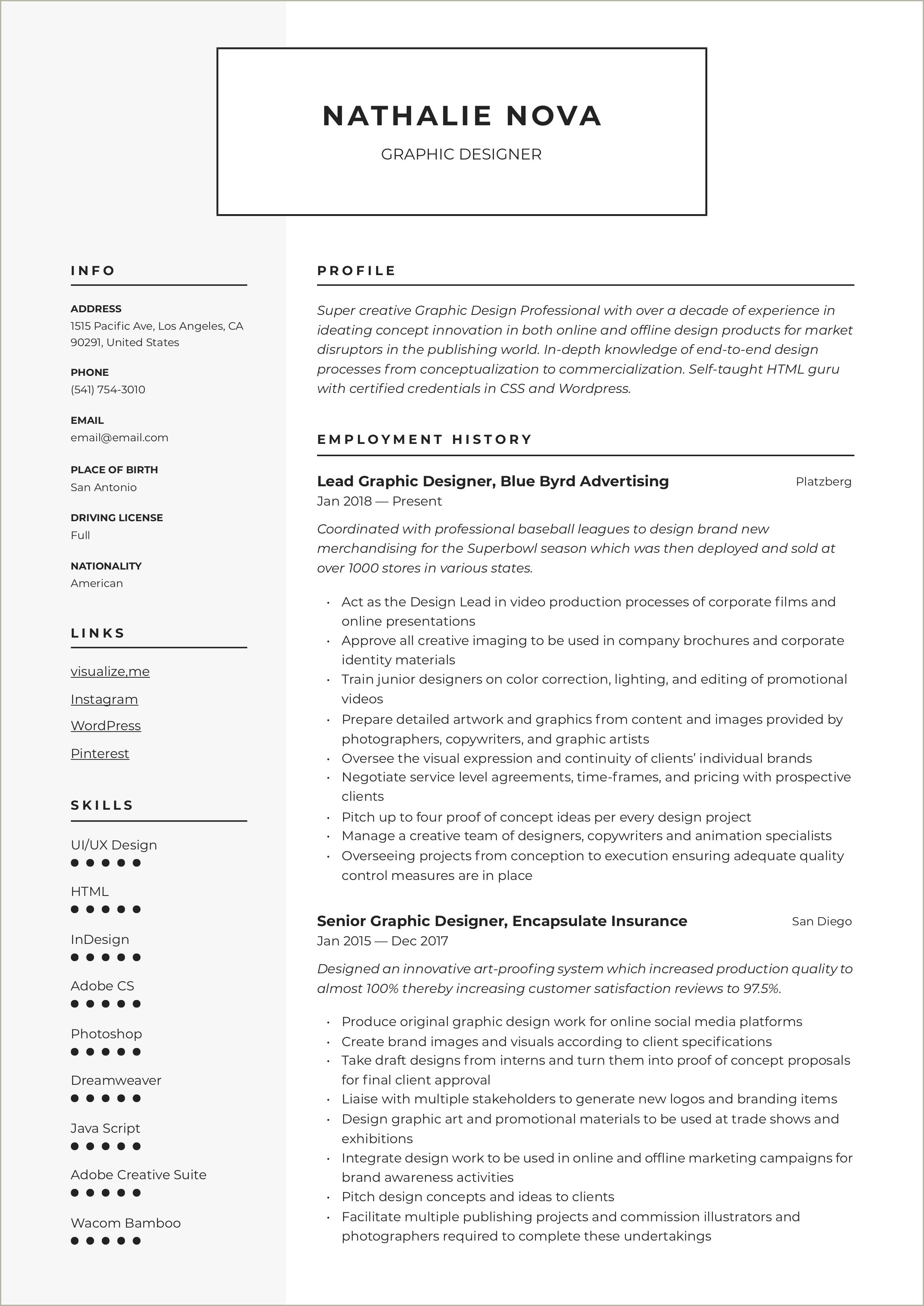 Best Resume For A Freelance Graphic Designer