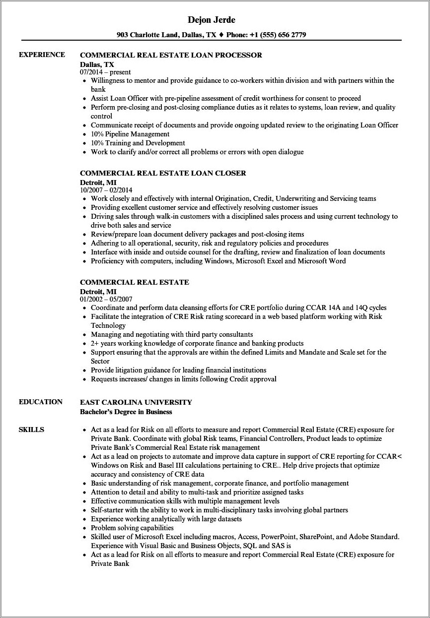 Best Resume For Commercial Real Estate