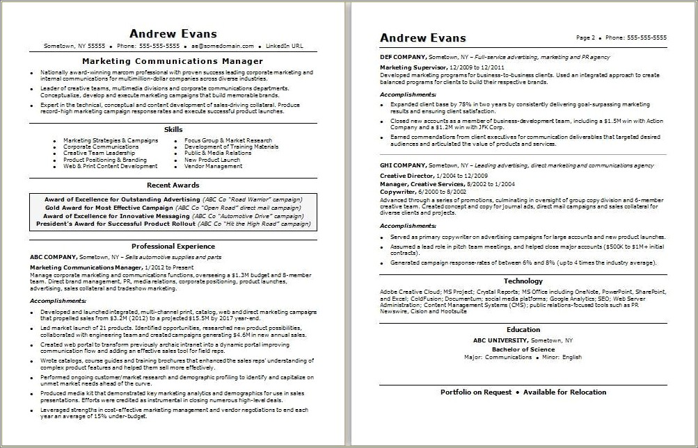 Best Resume For Diverse Work Experience