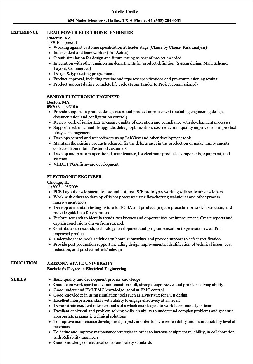 Best Resume For Electronics And Communication Engineer