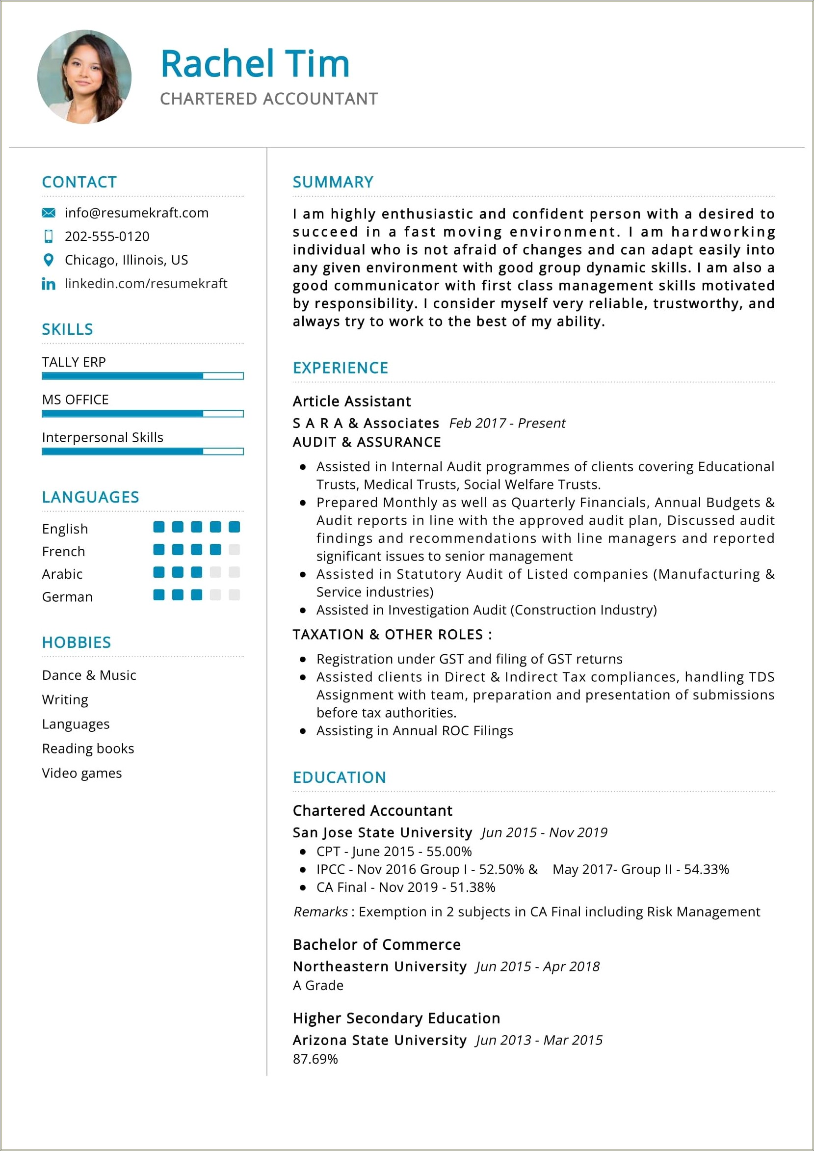 Best Resume For Experienced Chartered Accountant