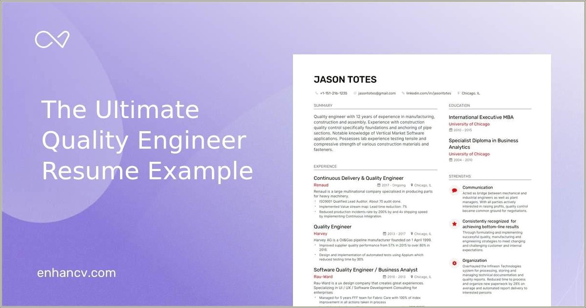 Best Resume For Experienced Quality Engineers