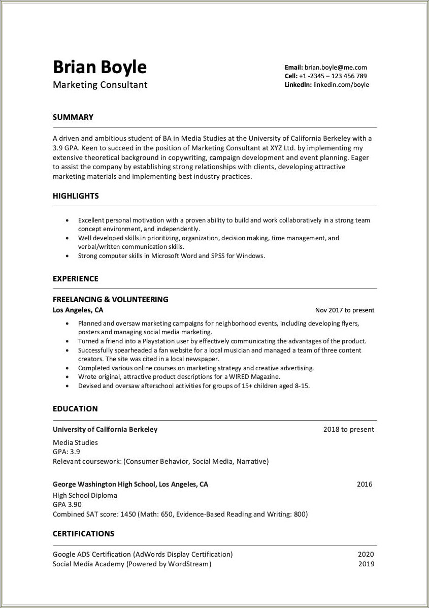 Best Resume For Little Work Experience
