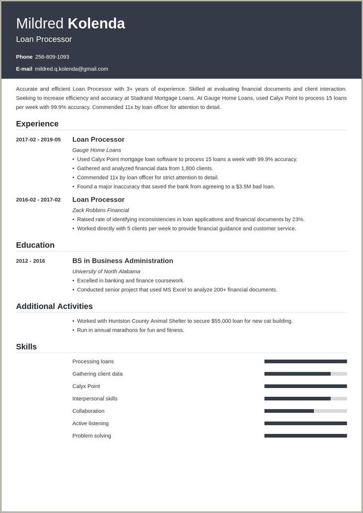 Best Resume For Mortgage Loan Originator