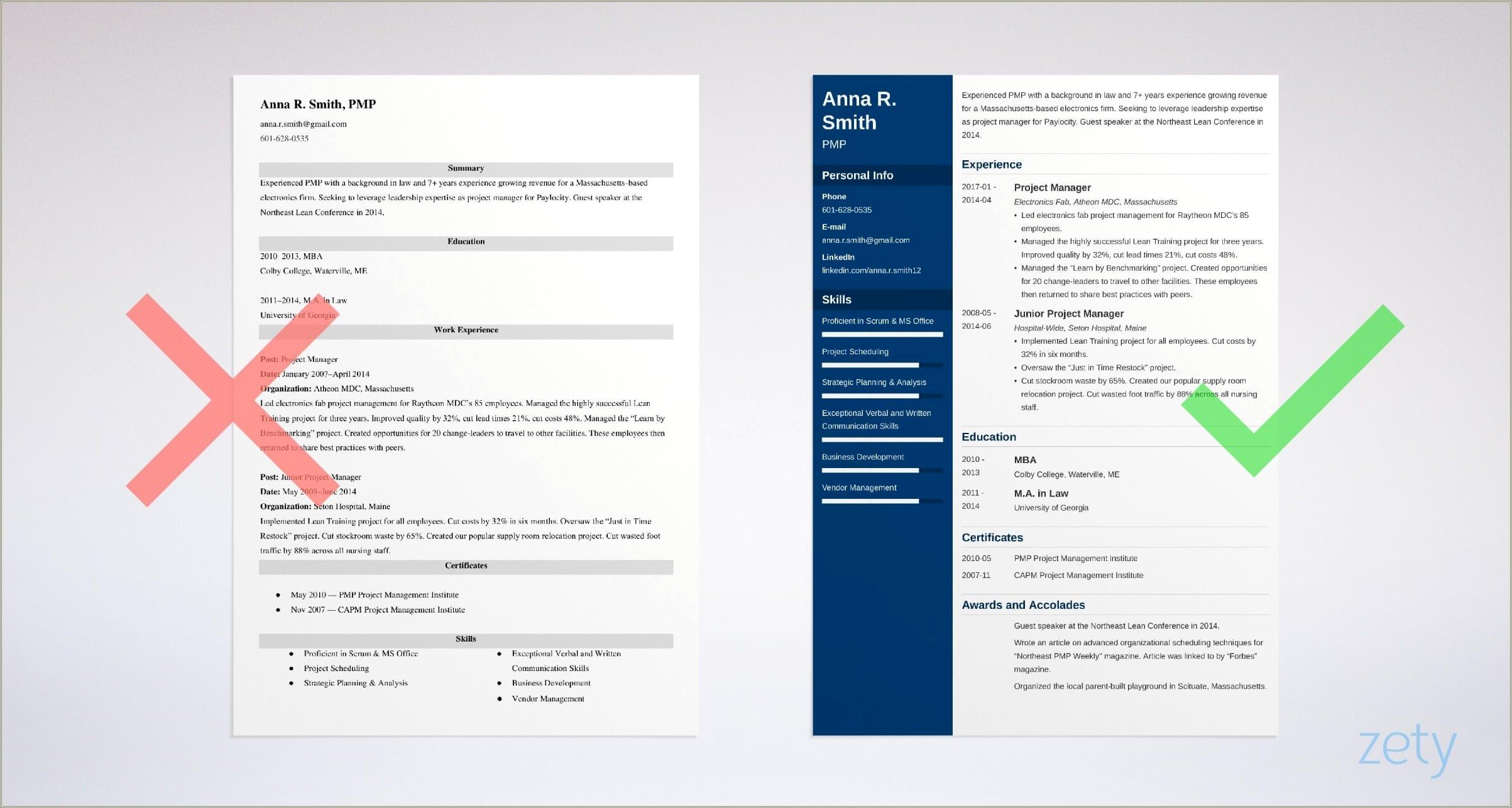 Best Resume For Project Manager Format