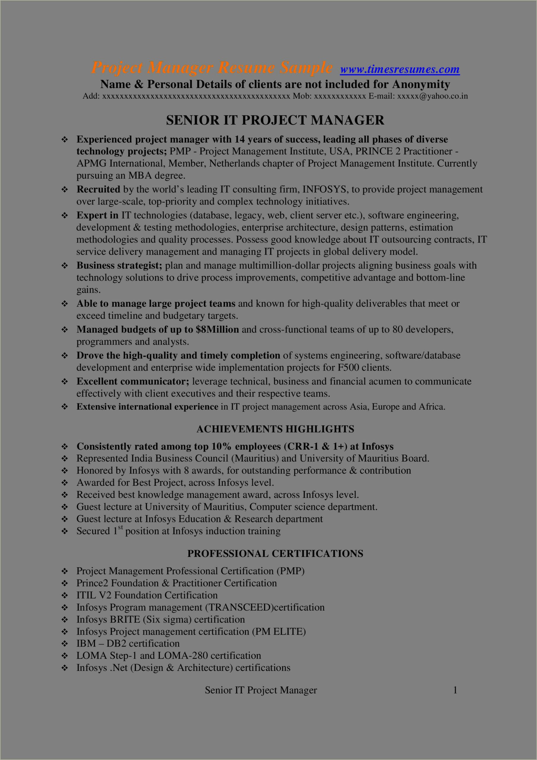 Best Resume For Senior Management Position