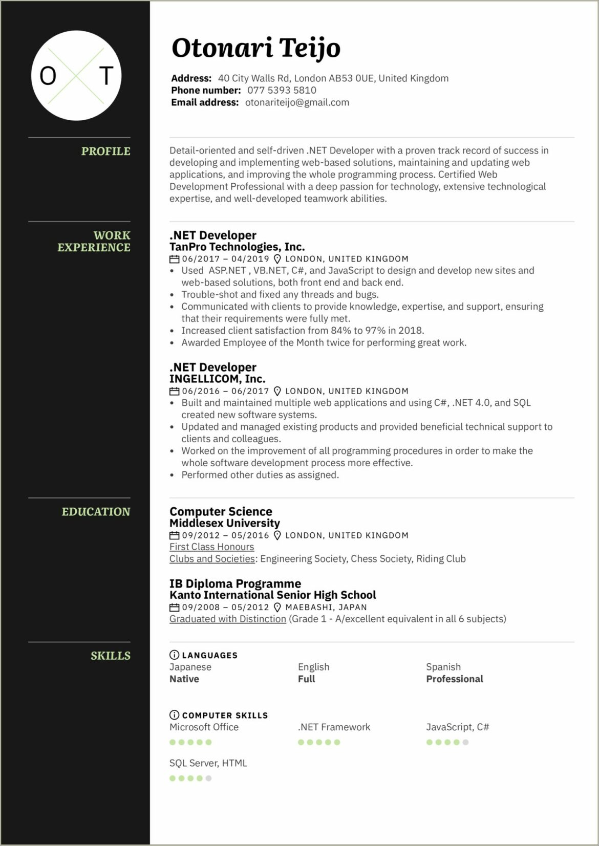 Best Resume For Senior Web Developer