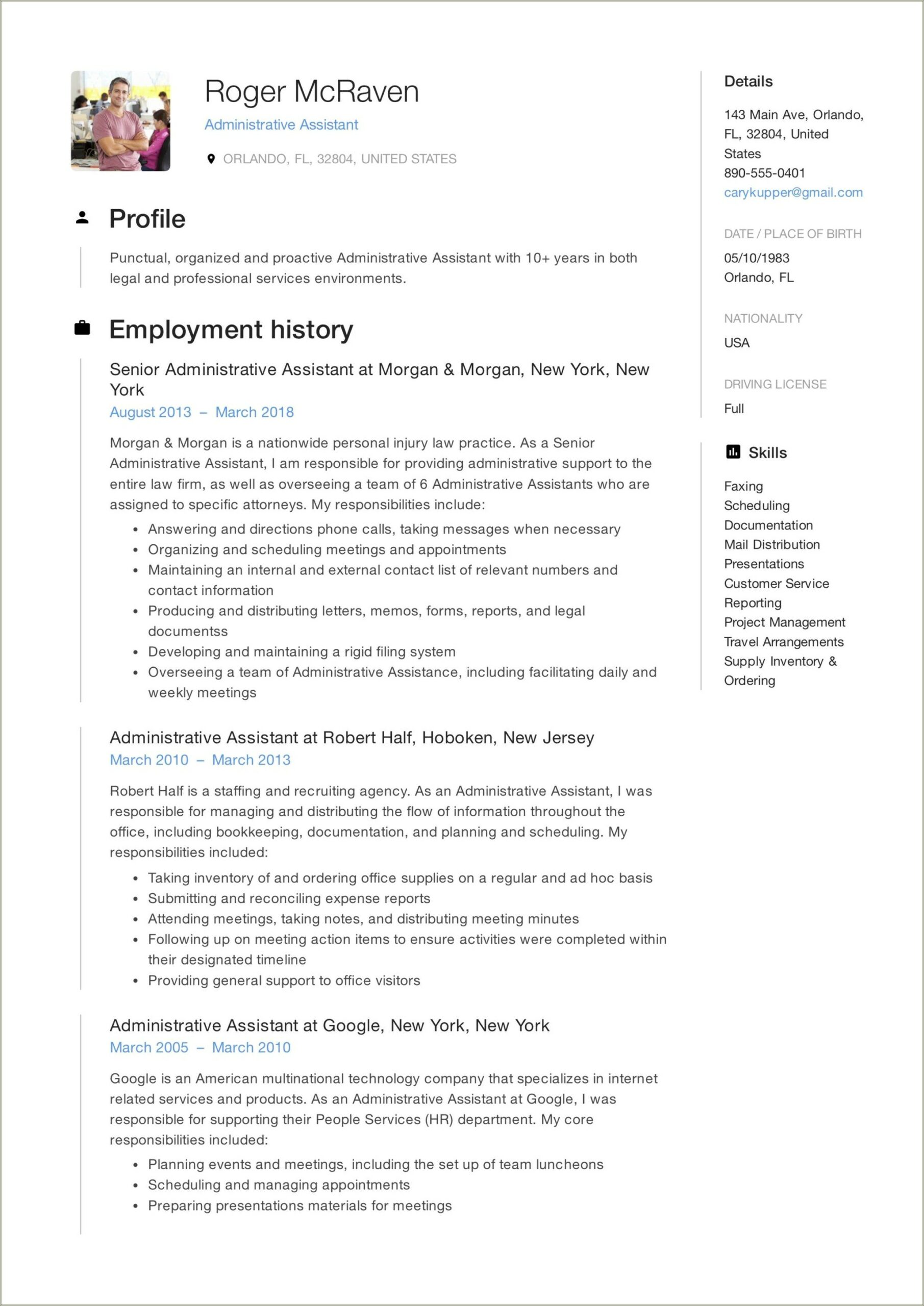 Best Resume For Town Administrative Position