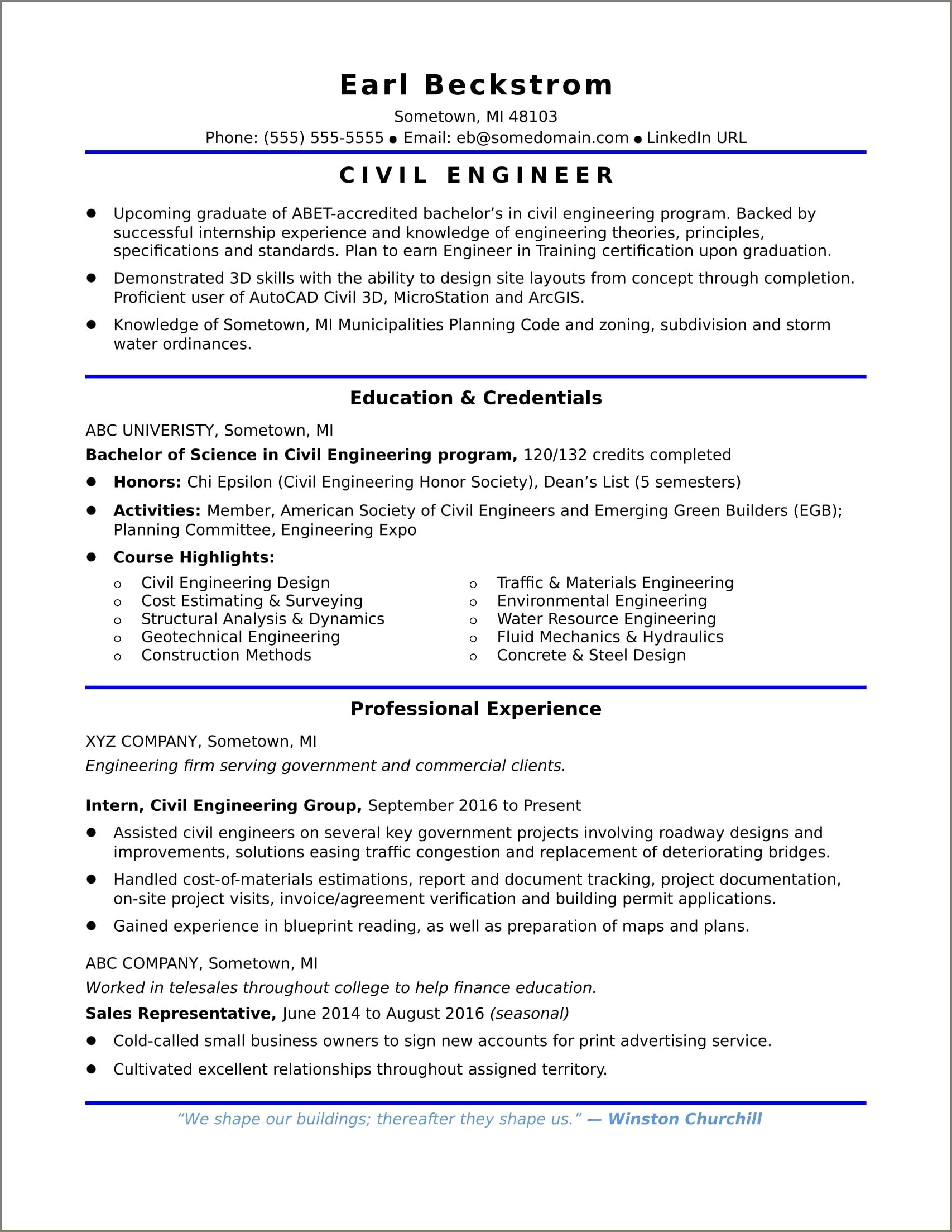 Best Resume Format For Civil Engineer