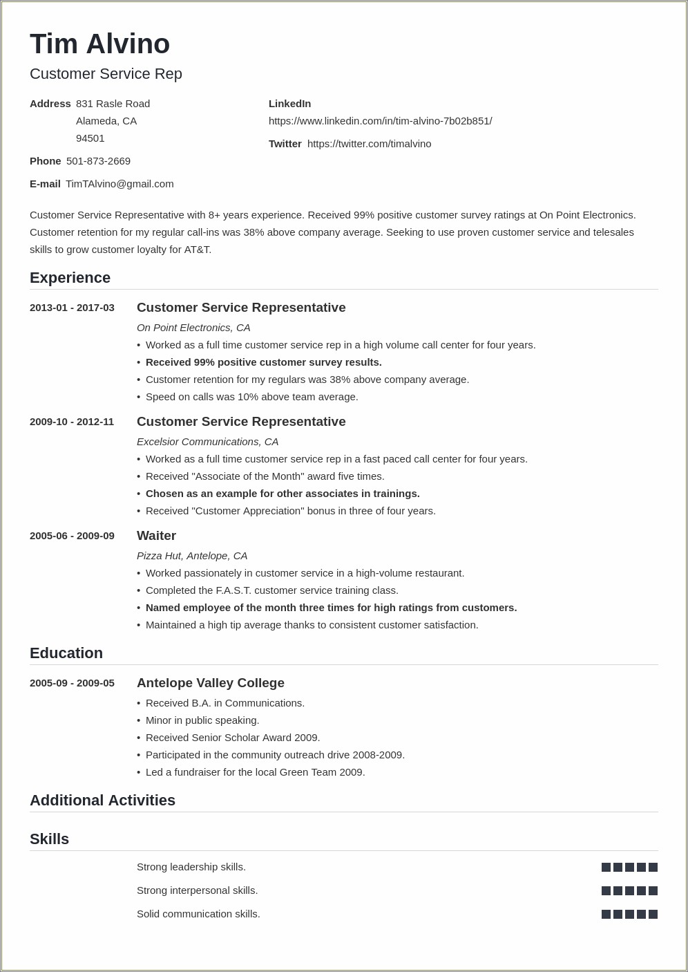 Best Resume Format For Customer Service