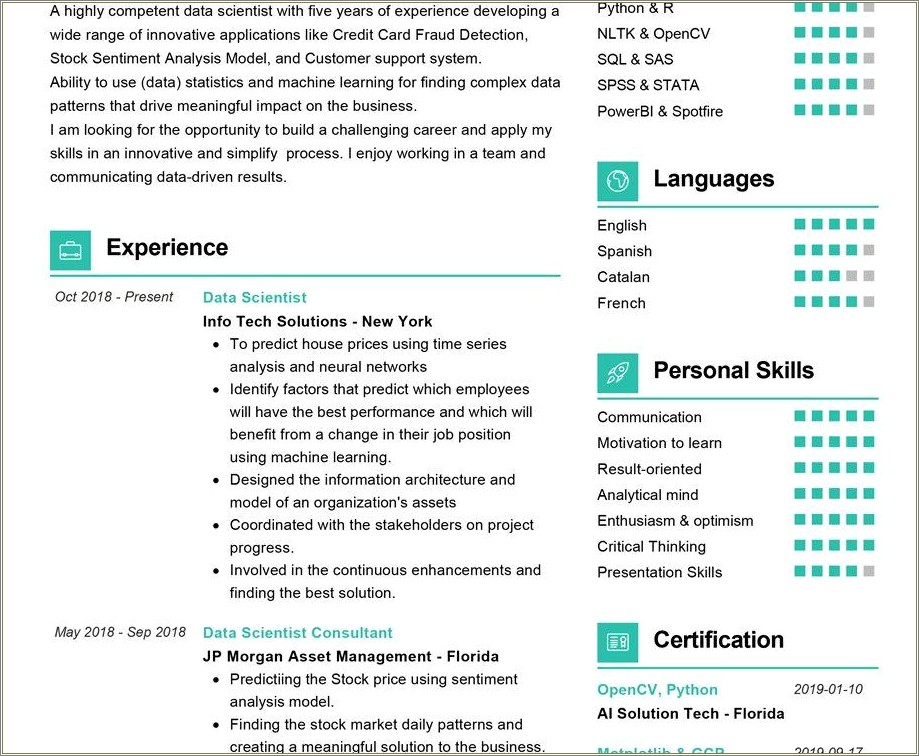 Best Resume Format For Data Scientist
