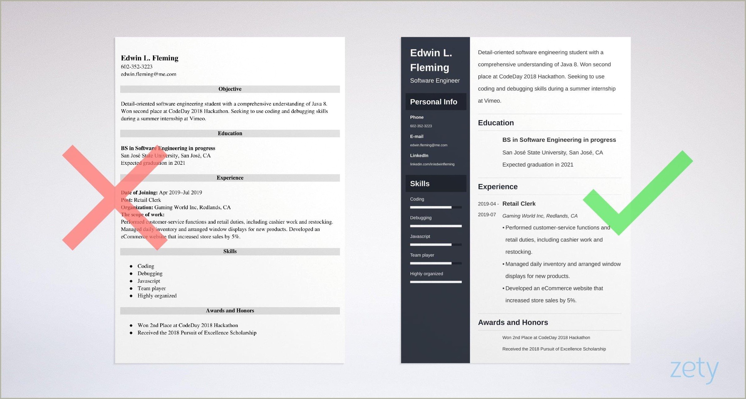 Best Resume Format For Engineering Internship