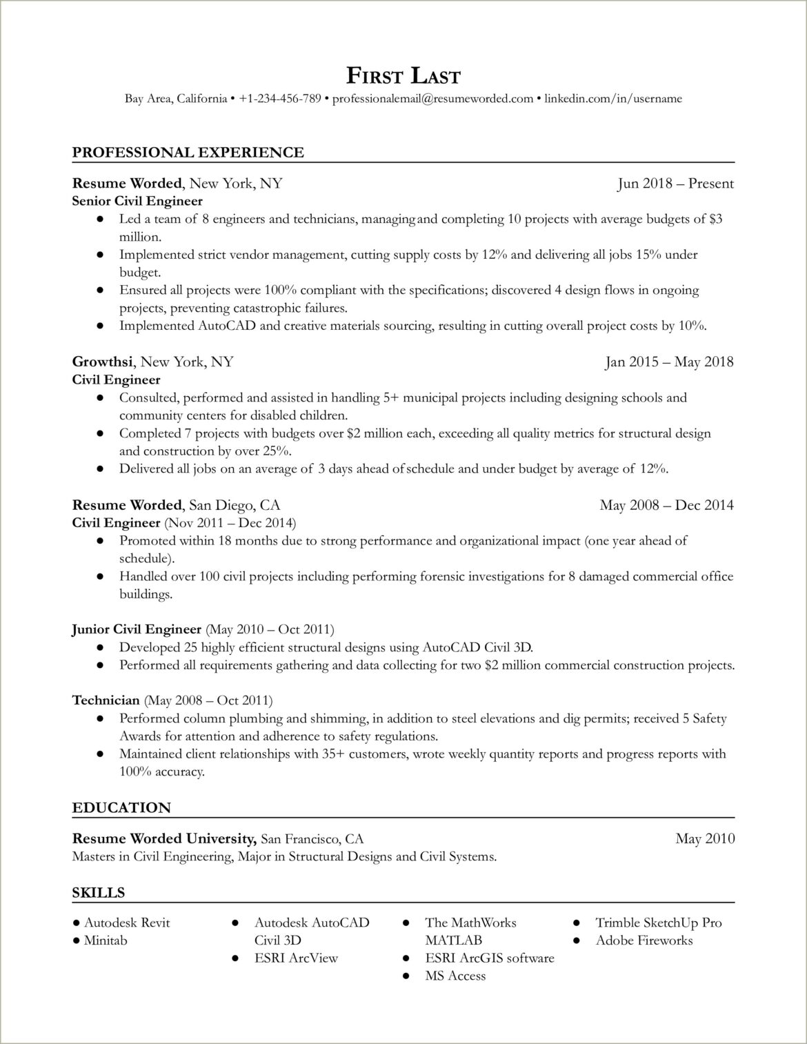 Best Resume Format For Experienced Civil Engineers