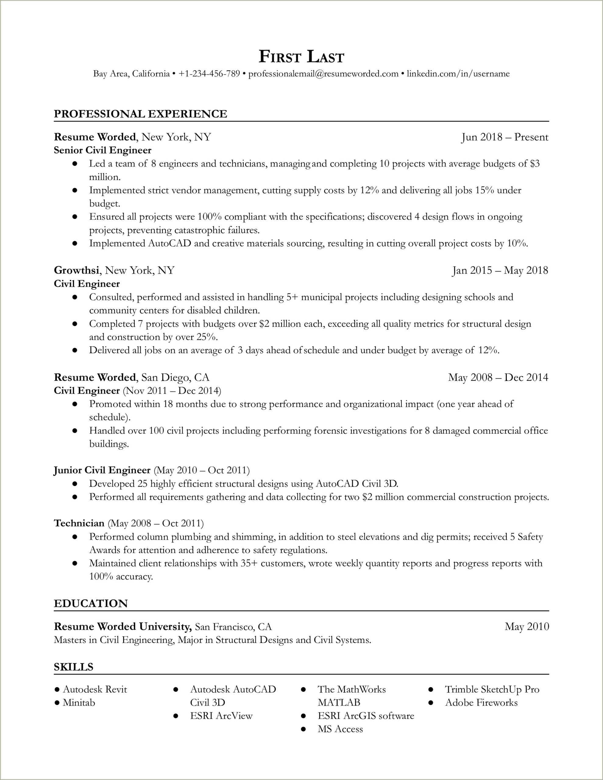 Best Resume Format For Experienced Civil Engineers