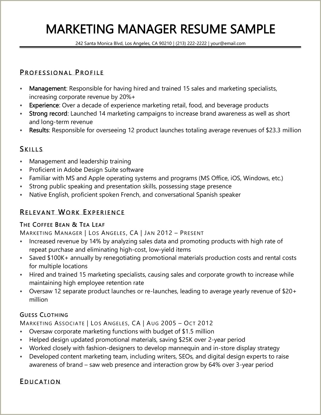 Best Resume Format For Experienced Marketing Professionals
