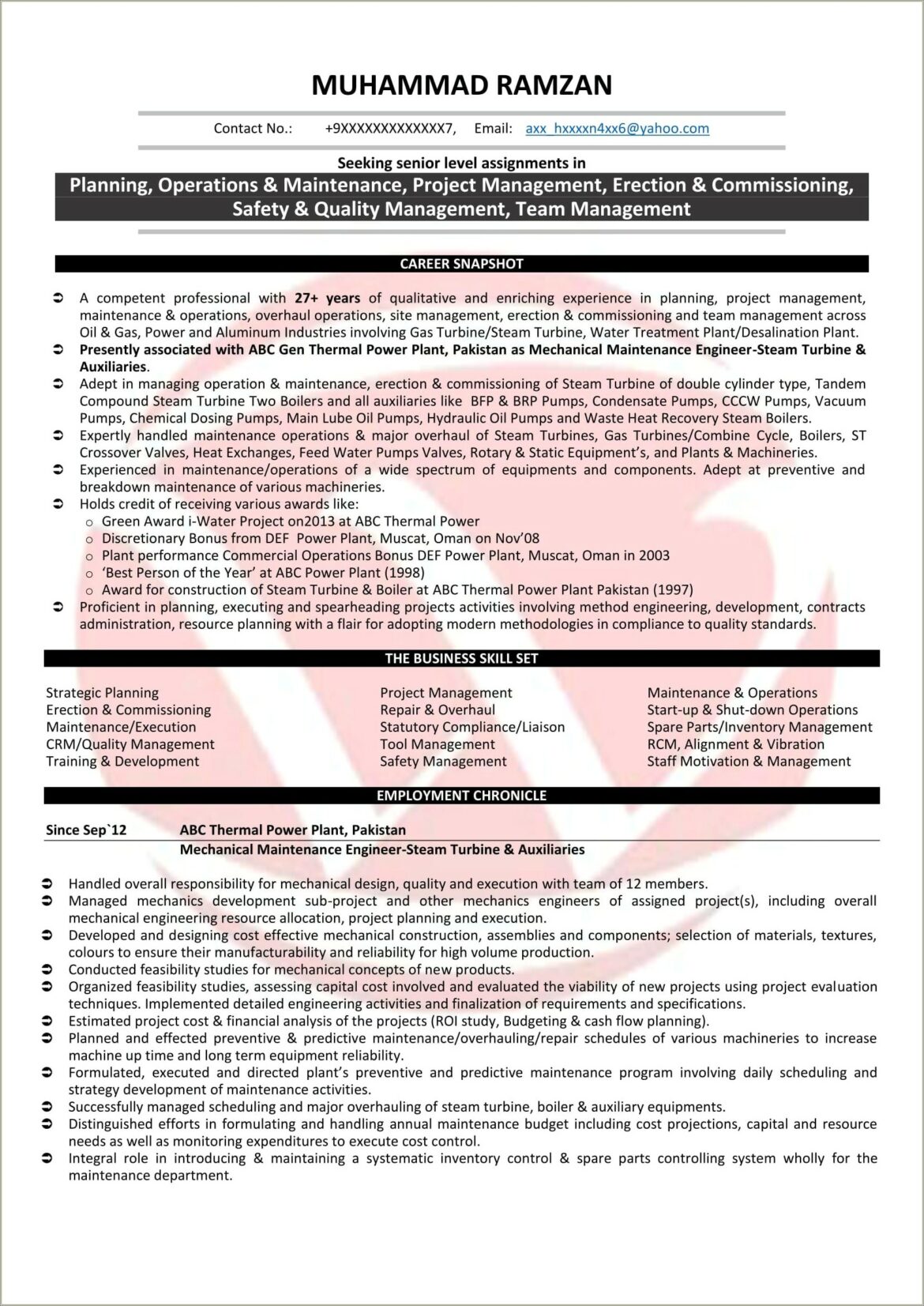 Best Resume Format For Fresher Mechanical Engineer