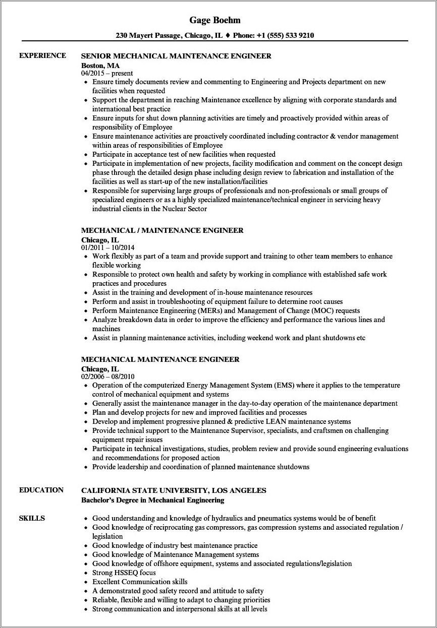 Best Resume Format For Freshers Mechanical Engineers Doc