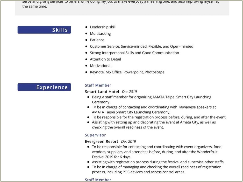 Best Resume Format For Hotel Industry