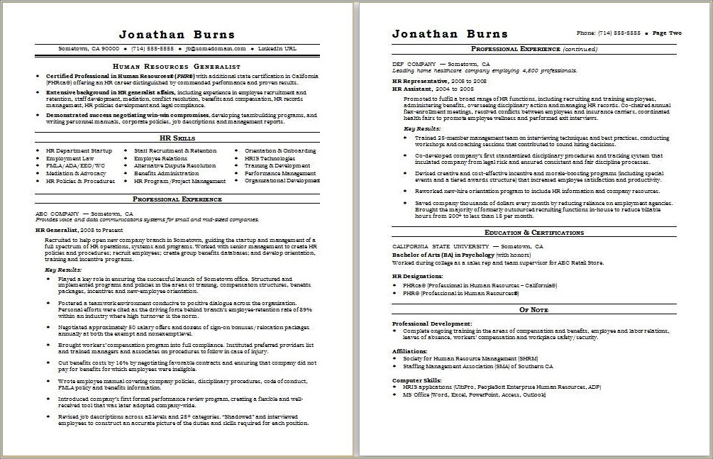 Best Resume Format For Hr Manager