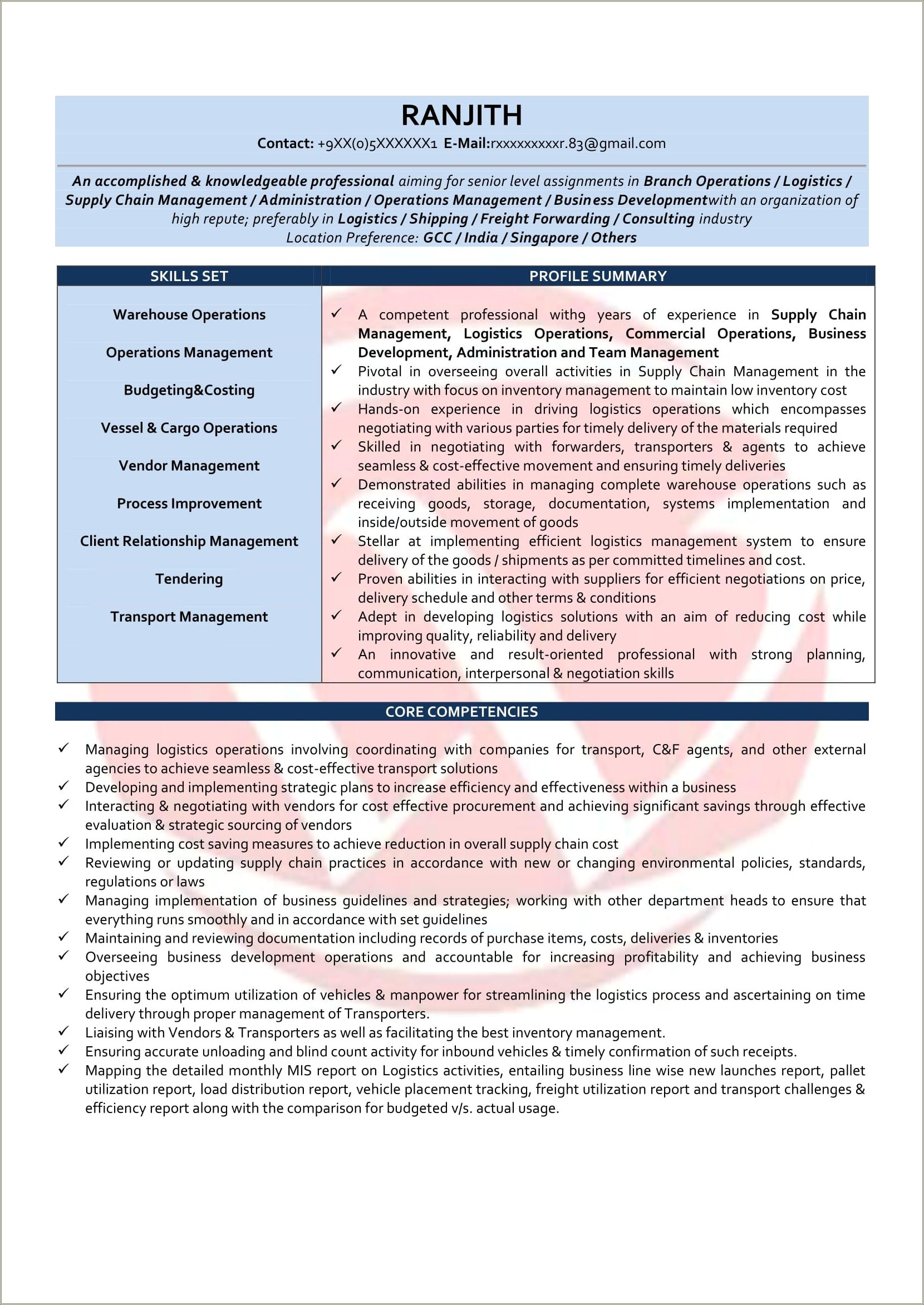 Best Resume Format For Operation Manager