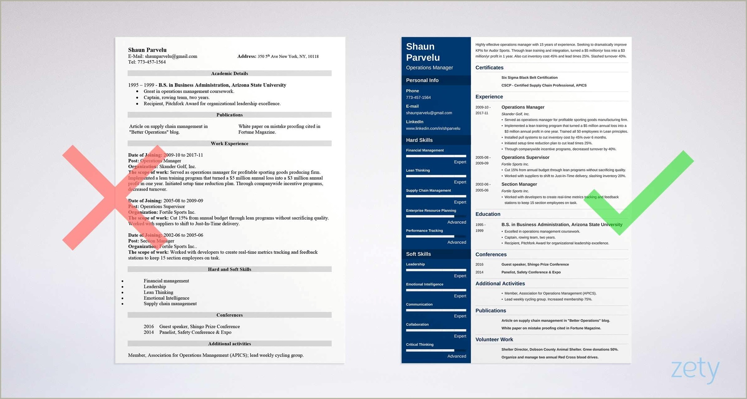 Best Resume Format For Operations Manager