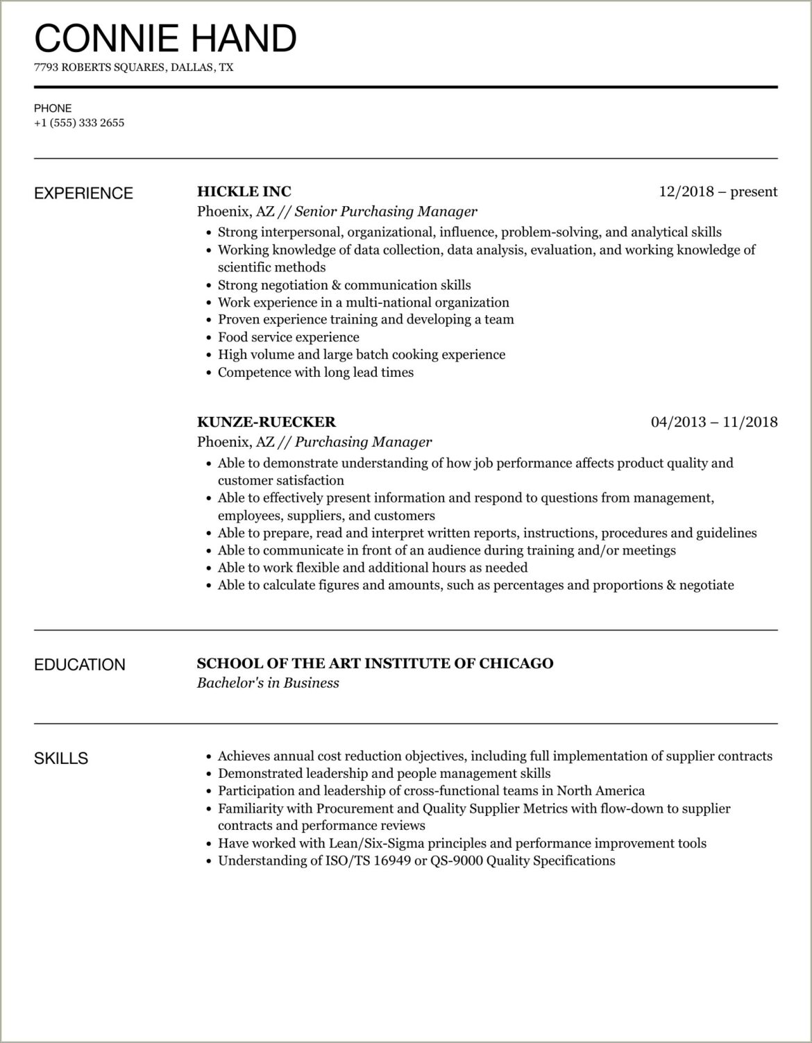 Best Resume Format For Purchase Manager