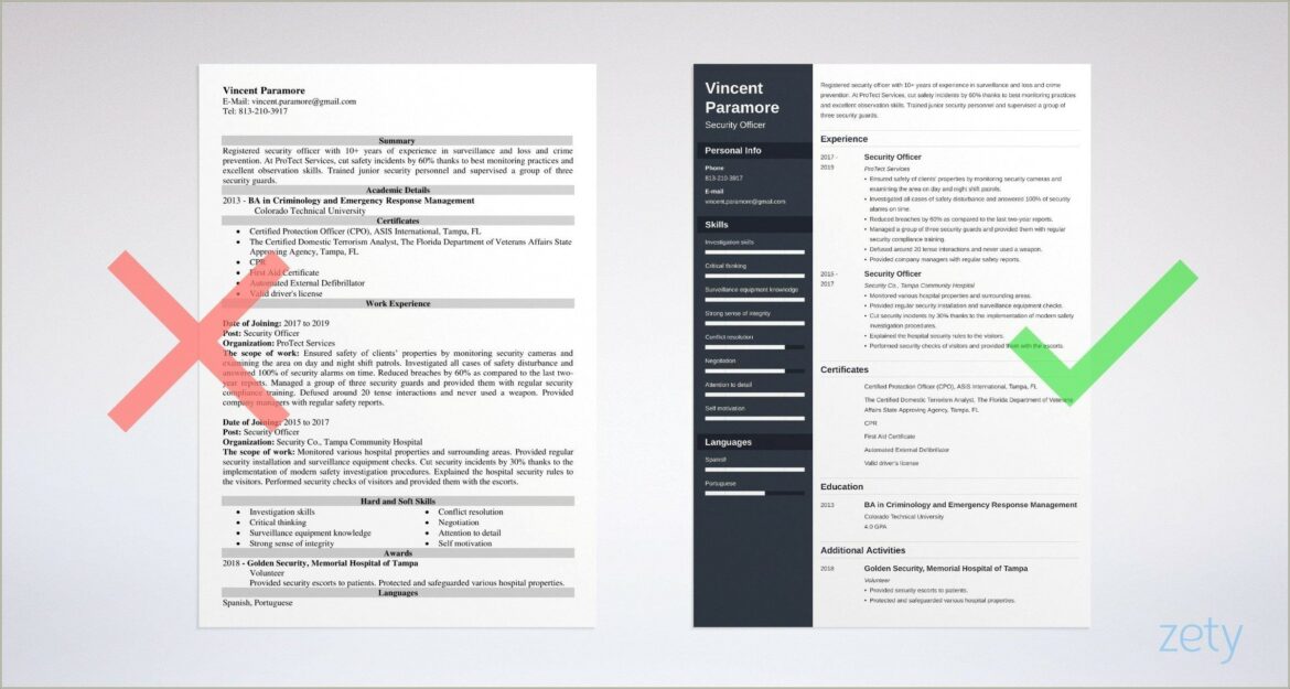 Best Resume Format For Security Officer