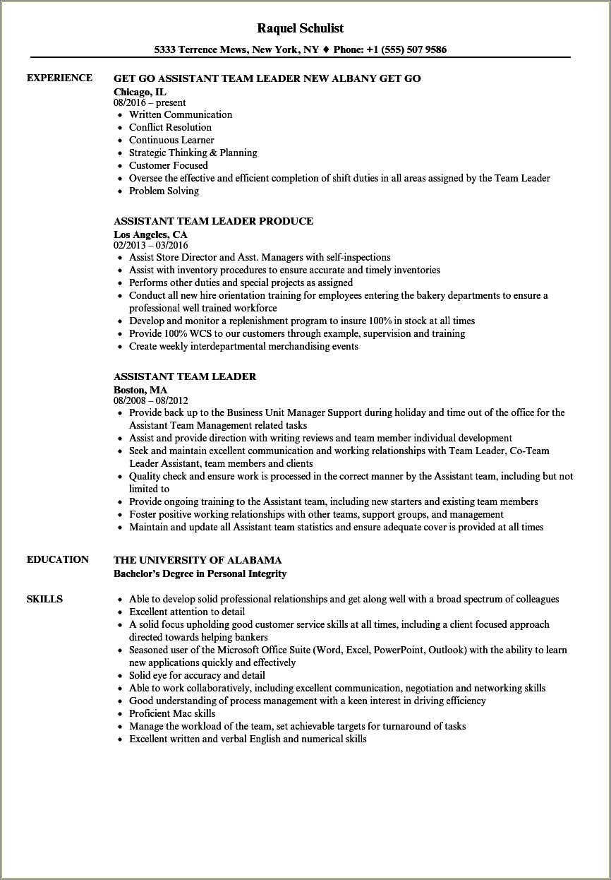 Best Resume Format For Team Leader Position