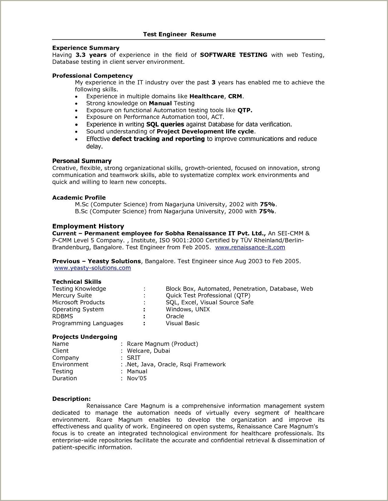 Best Resume Format For Testing Profile