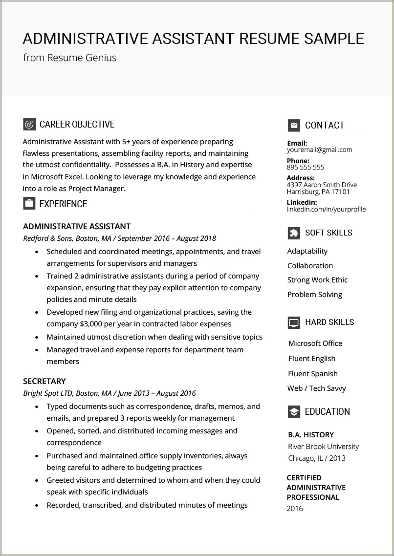 Best Resume Objective For Administrative Assistant