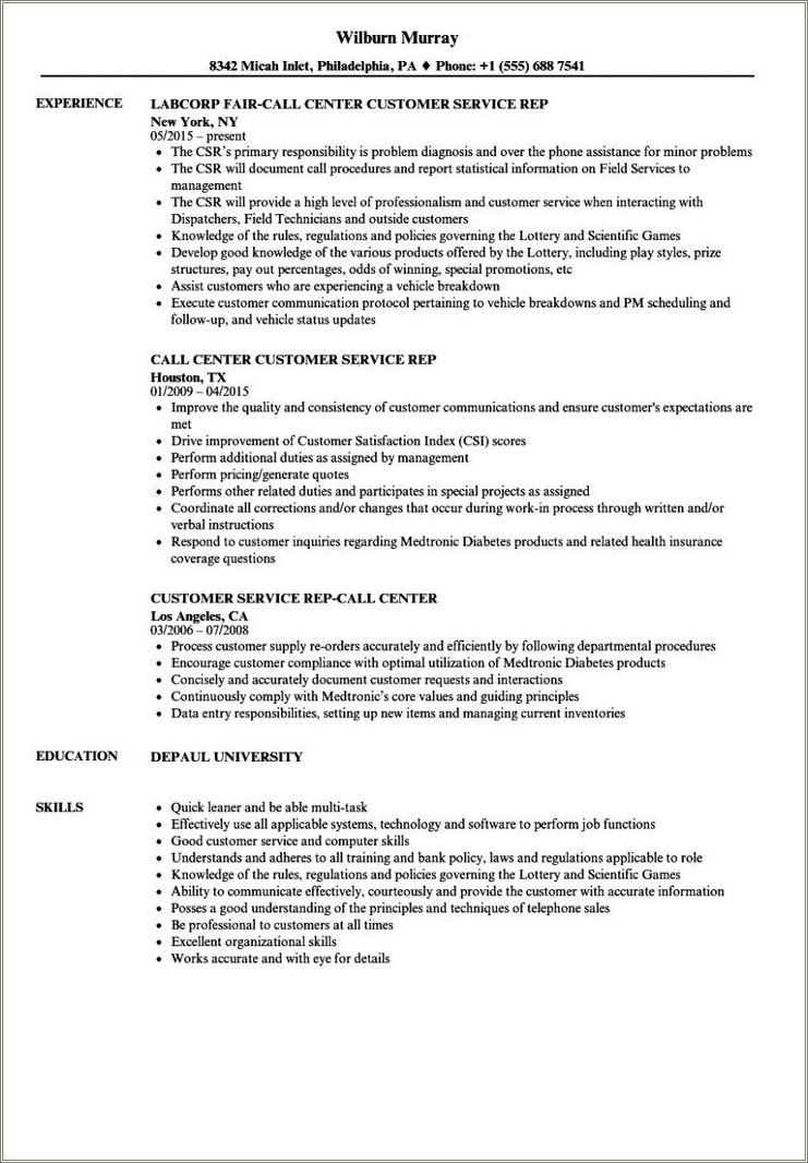 Best Resume Objectives For Consumer Serv