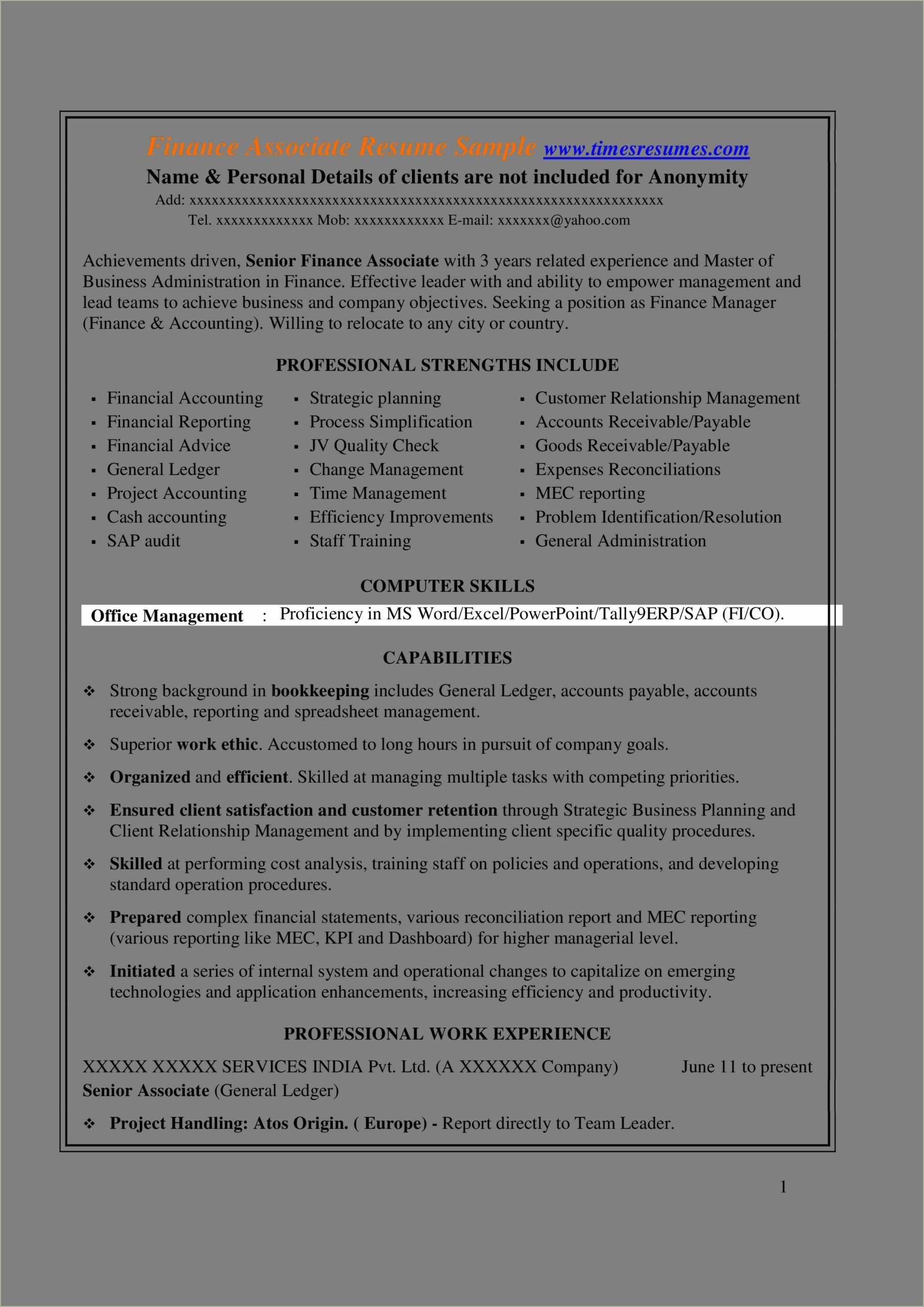 Best Resume Objectives For Finance Associate Seeking