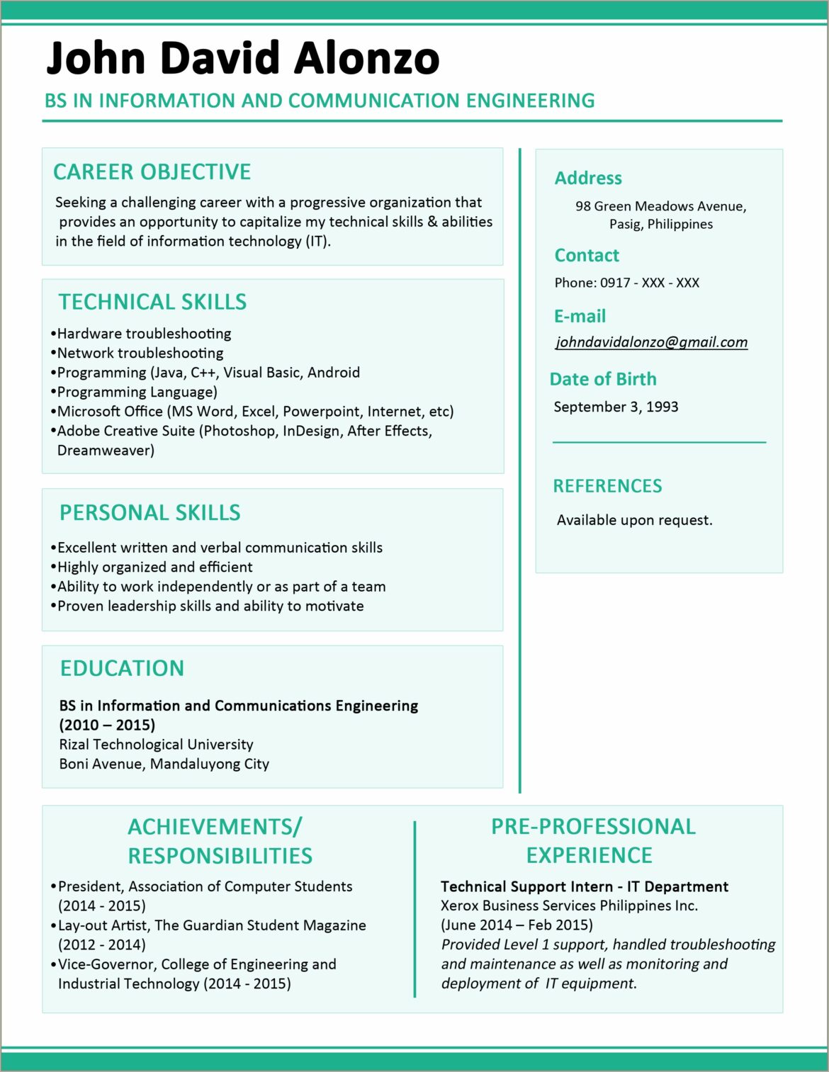 Best Resume Sample For Fresh Graduate