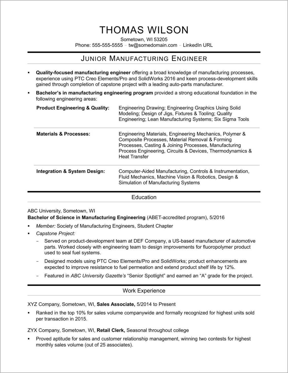 Best Resume Sample For Production Engineer