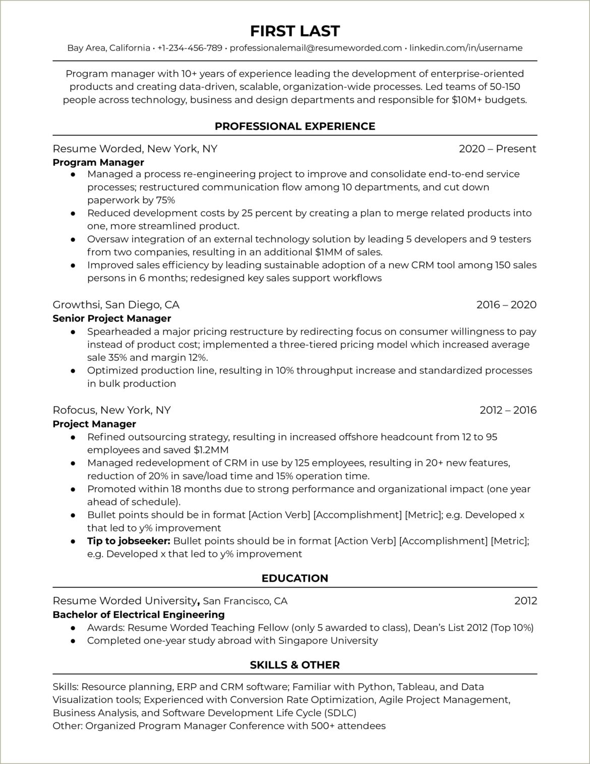 Best Resume Sample For Senior Project Manager