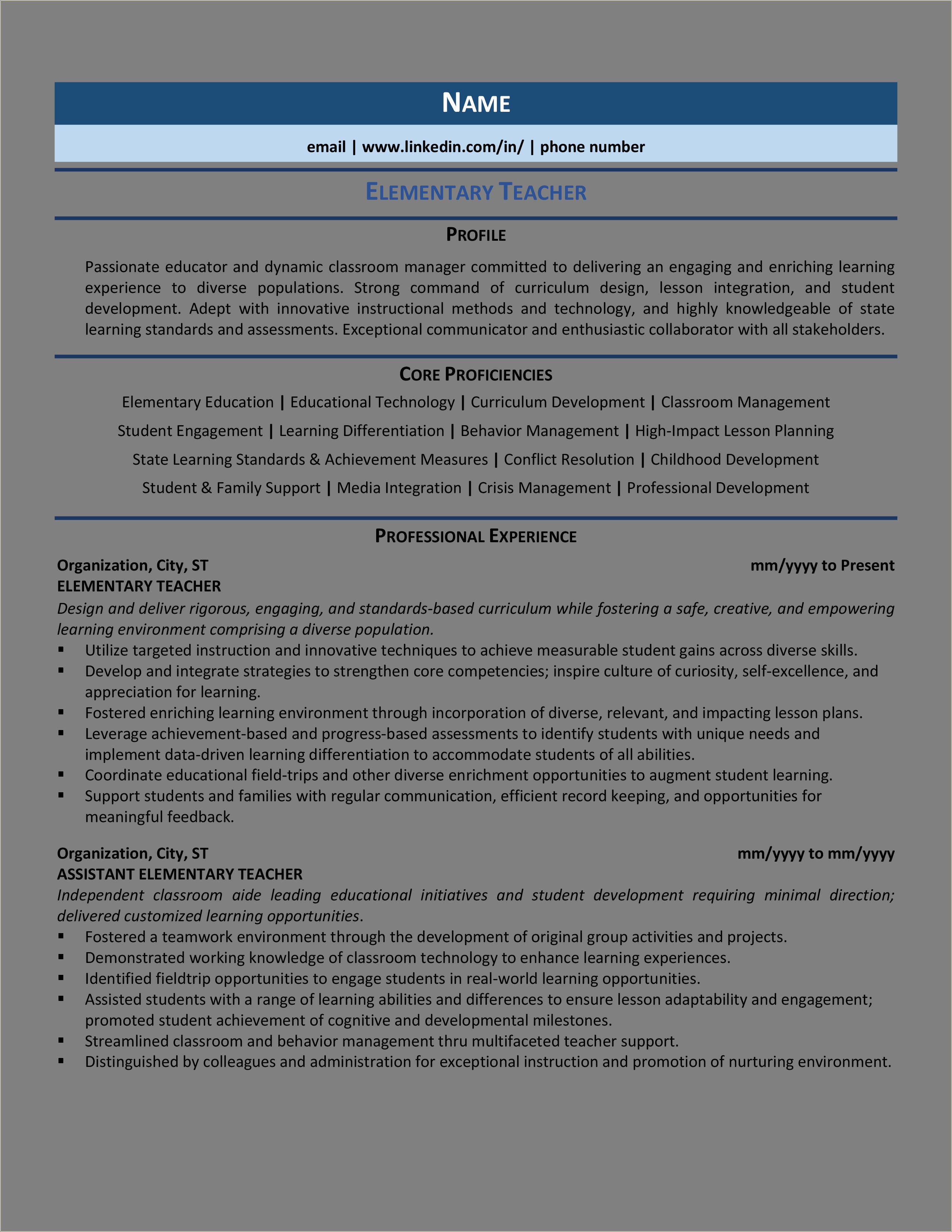 Best Resume Sample For Teaching Job