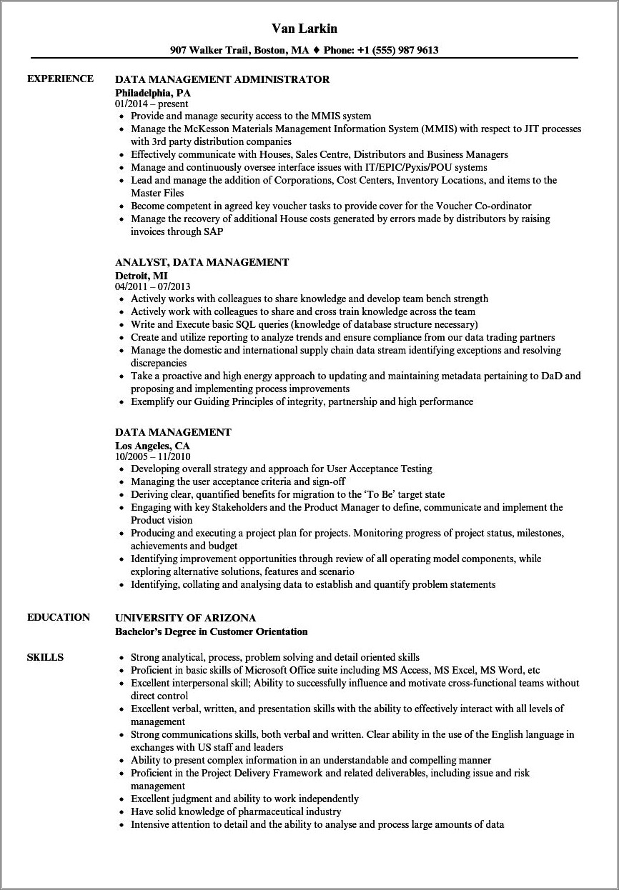 Best Resume Style For Data Management