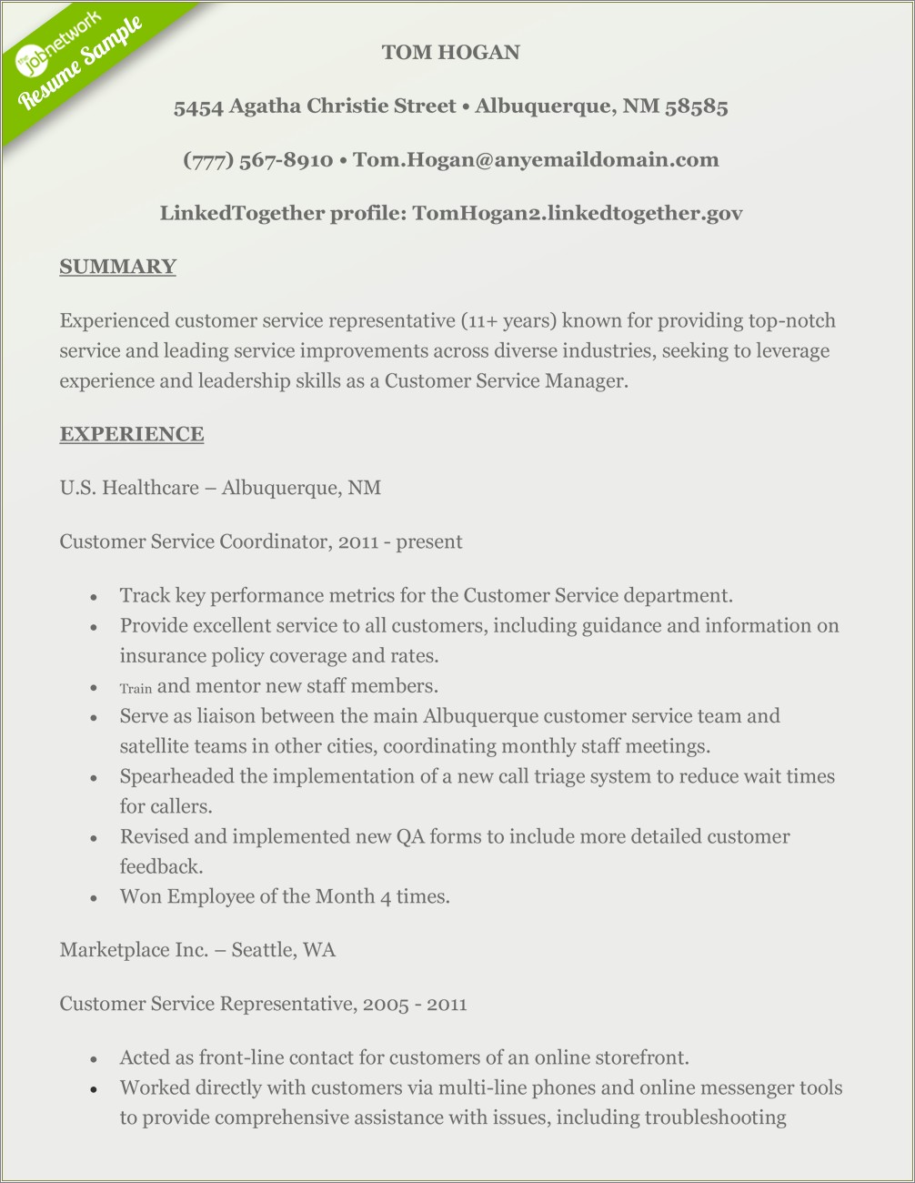 Best Resume Summaries For Customer Service